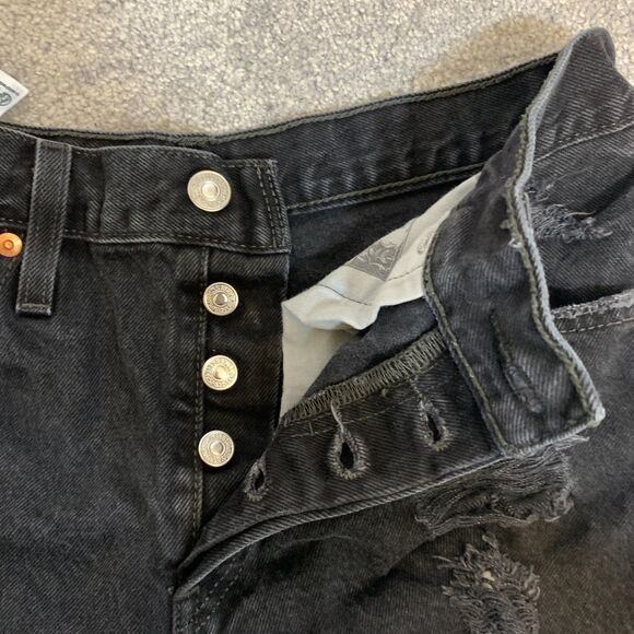 Levi's 501 Black Distressed High Rise Cutoff Denim Shorts Size 28 Grunge - Picture 2 of 9